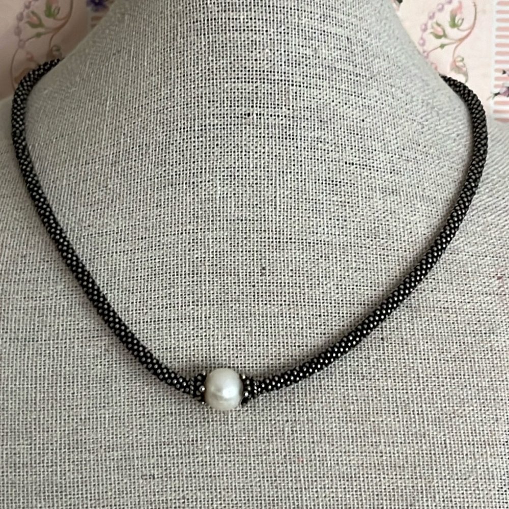 Valerie Long 15” sterling necklace with single fresh water pearl sterling clasp - Picture 2 of 8